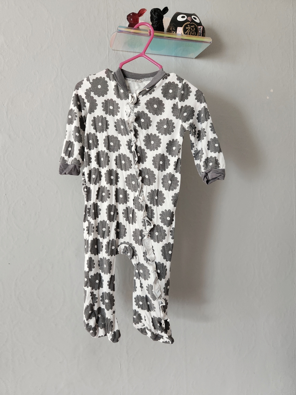 Milkberry Bamboo Grey Floral Print Footie